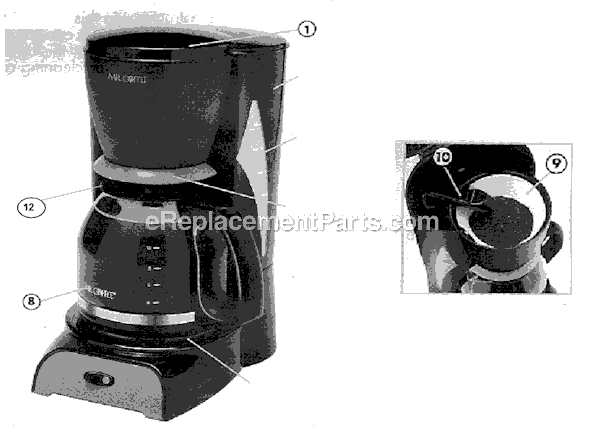 Page A Diagram and Parts List for RM13  Mr Coffee Coffee Maker